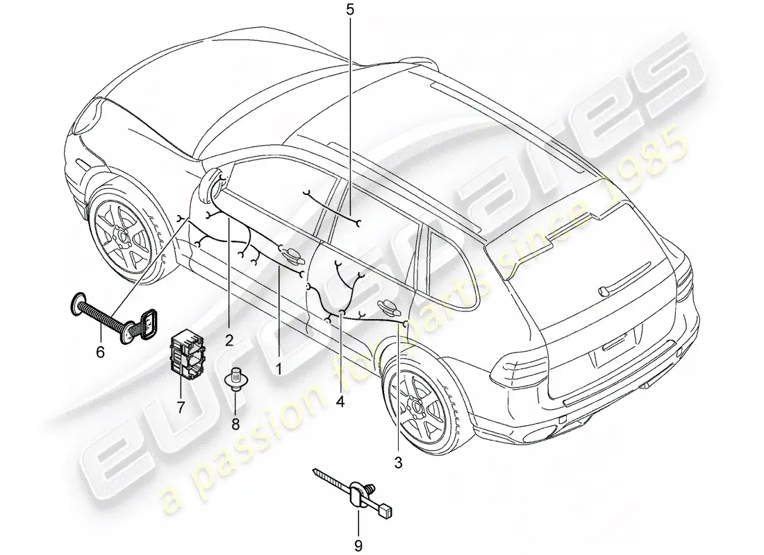 porsche 2009 (cayenne e1 9pa) wiring harnesses part diagram