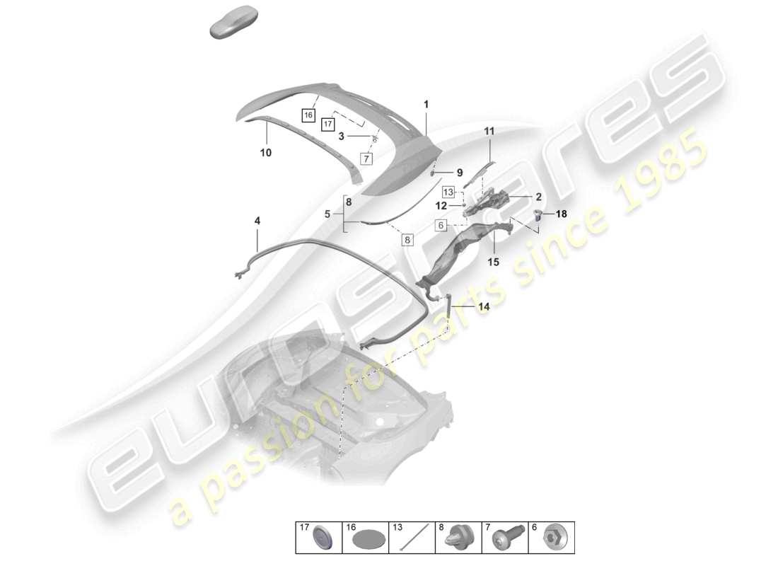 porsche 2024 (992-1) cabrio top stowage box cover parts diagram