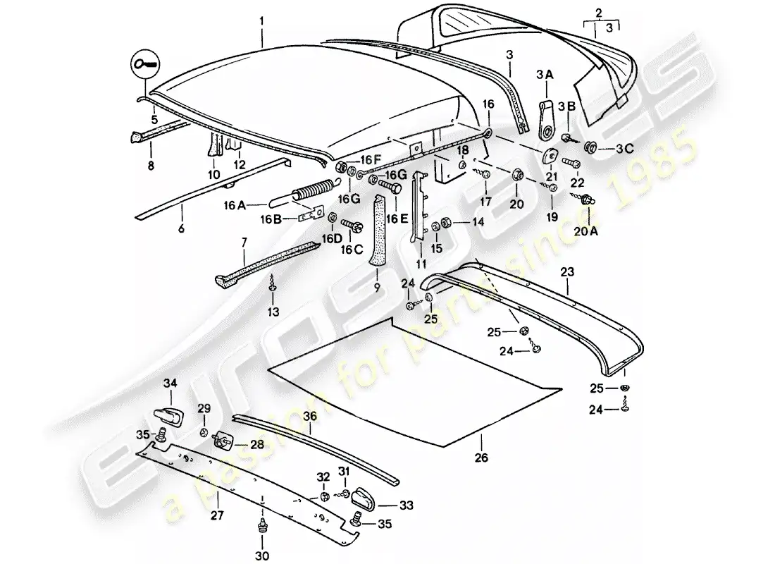 porsche 1979 (911) convertible top - seal strip - single parts parts diagram