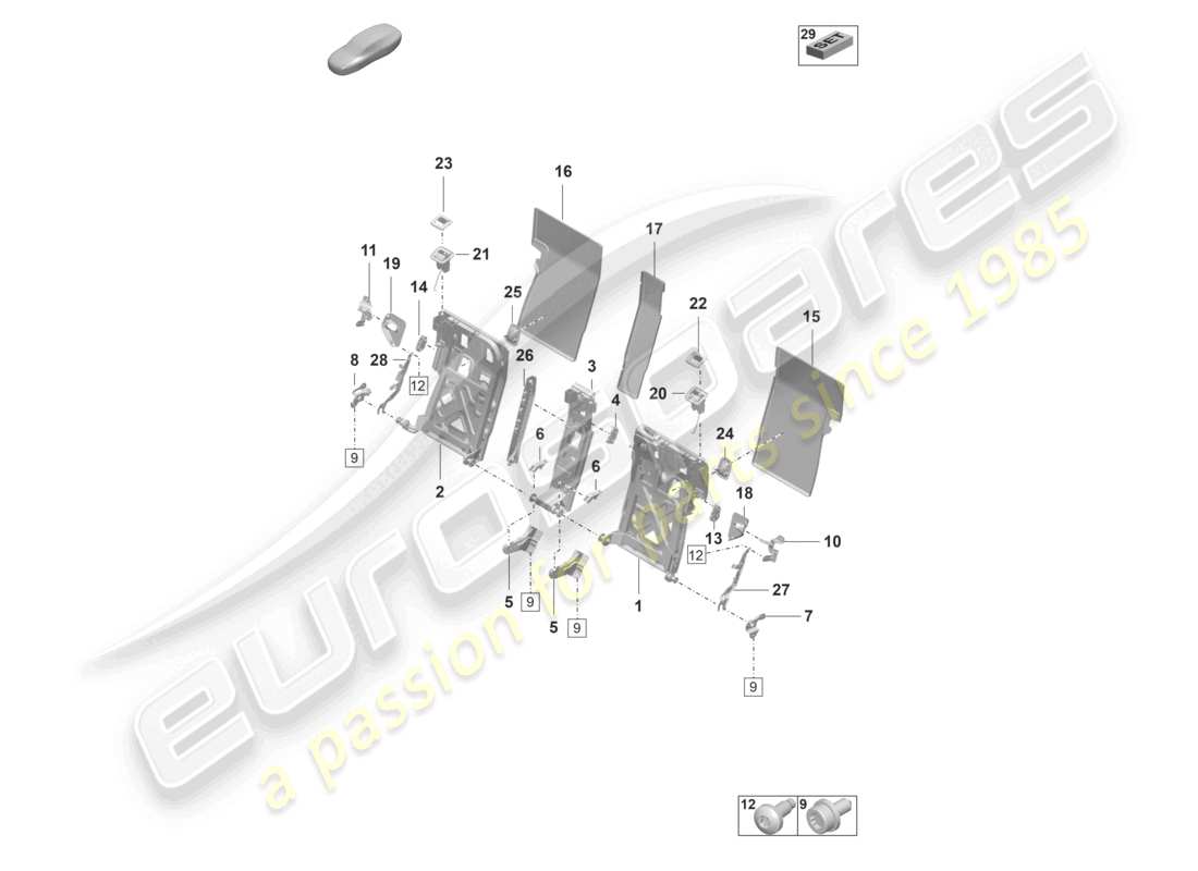 porsche 2021 (taycan 9j1-1) backrest frame comfort seat part diagram