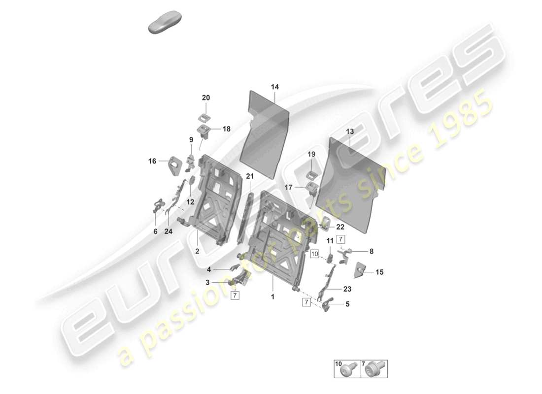 porsche 2022 (taycan 9j1-1) backrest frame standard seat part diagram