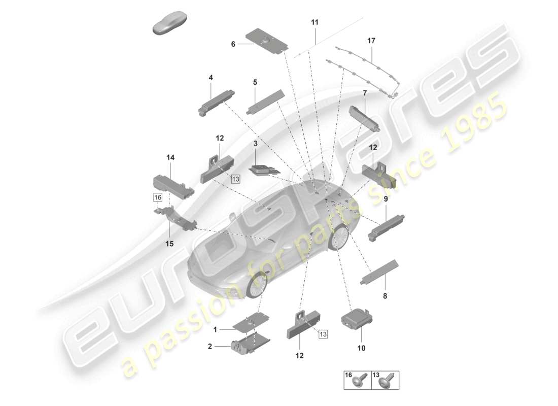 porsche 2024 (panamera 971-2) aerial rear aerial amplifier aerial for access and start authorisation (kessy) part diagram