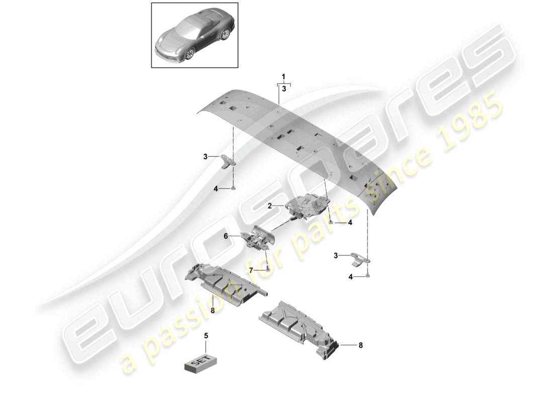 porsche 2021 (991-2 r/gt3/rs) top frame front roof frame catch part diagram