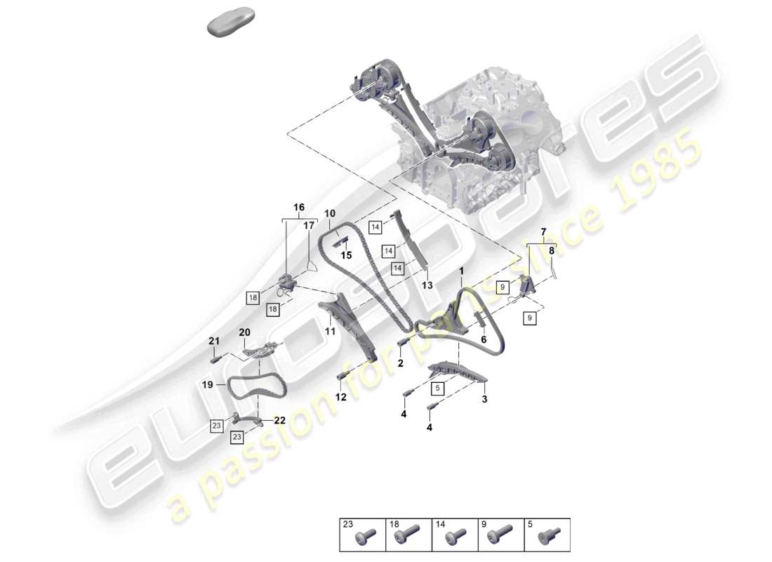 porsche 2025 (cayenne e3 pa) timing chain slide rail chain tensioner part diagram