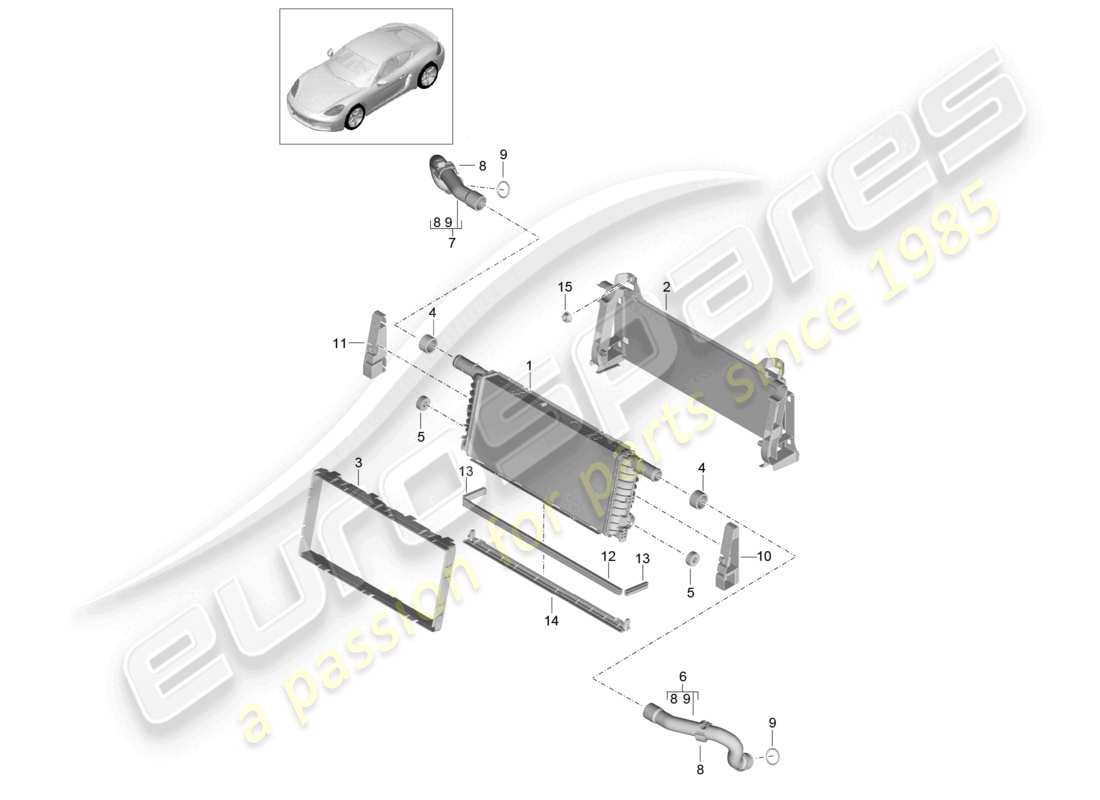 porsche 2025 (718 cayman) cooler for coolant center part diagram