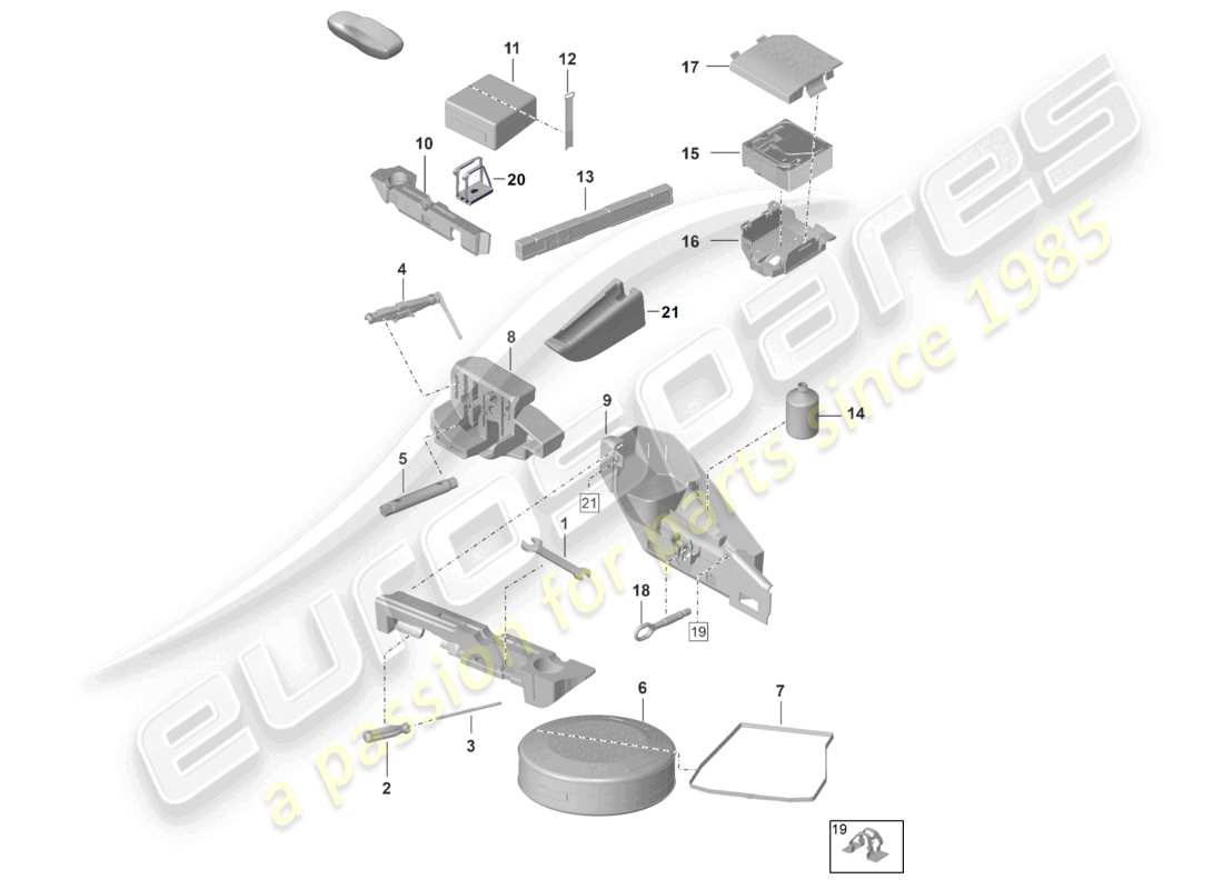 porsche 2022 (992-1 gt3/rs/st) tool jack warning triangle first-aid bag breakdown set with compressor part diagram