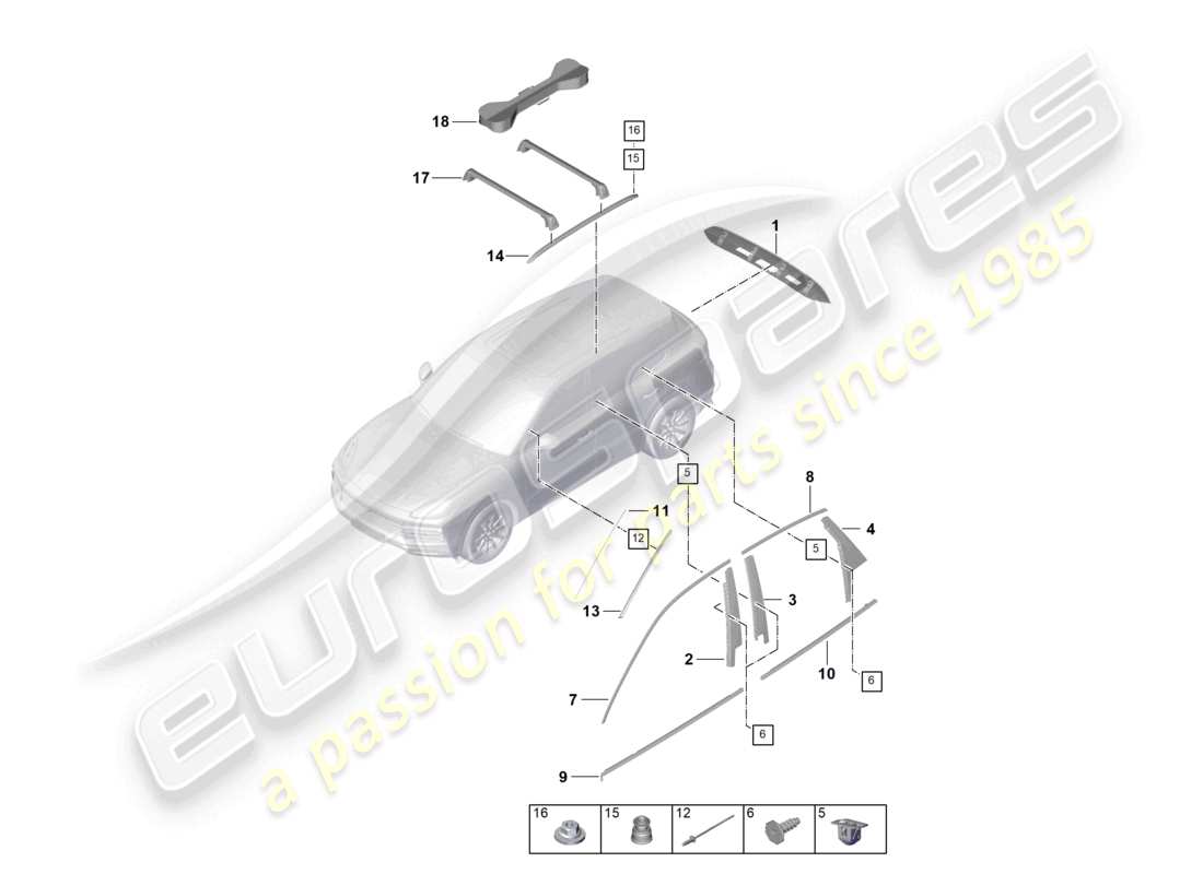porsche 2023 (cayenne e3 9ya/9yb) moldings upper trim outer part diagram