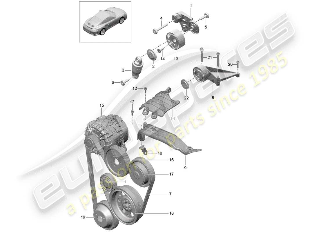 porsche 2018 (991-2 turbo) belt tensioning damper part diagram