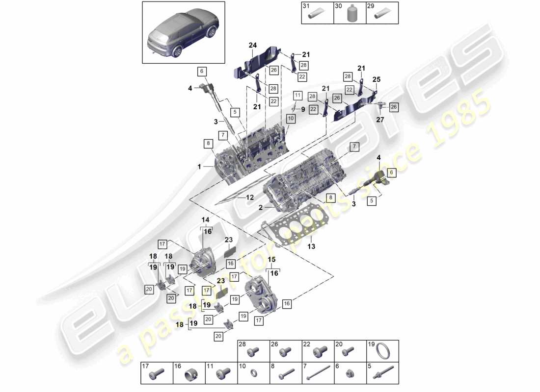 porsche 2023 (cayenne e3 9ya/9yb) cylinder head part diagram