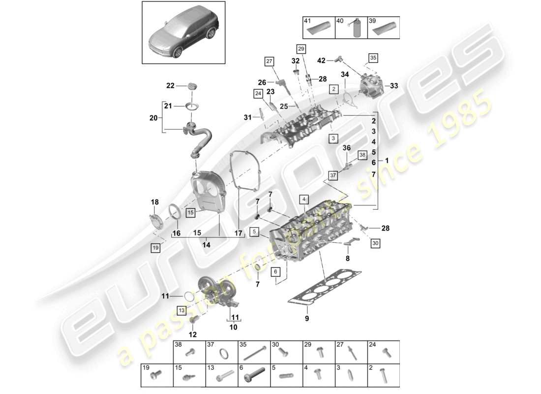 porsche 2022 (cayenne e3 9ya/9yb) cylinder head part diagram