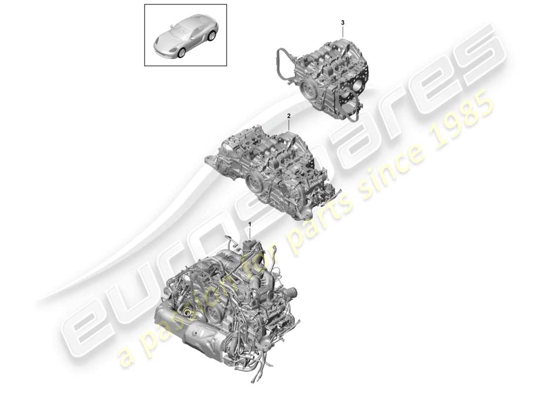 porsche 2025 (718 cayman) replacement engine for vehicles with a petrol particulate filter but without: clutch plate - pdk - gearbox but without: flywheel manual gearbox included compressor air conditioning part diagram