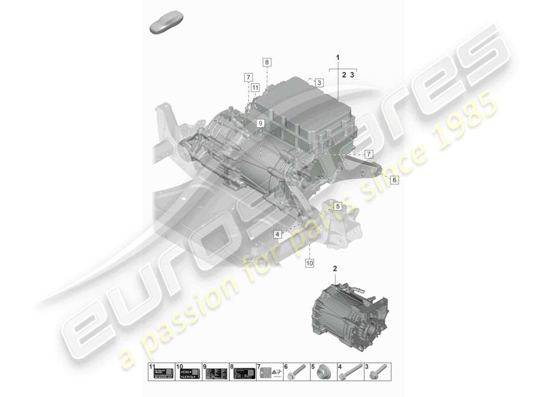 porsche 2021 (taycan 9j1-1) replacement engine traction motor for elec. drive front axle part diagram