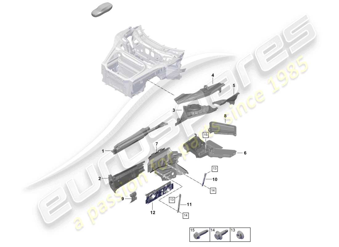 porsche 2026 (992-2 gt3) front end side member suspension strut mounting part diagram