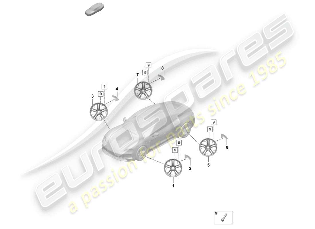 porsche 2025 (taycan 9j1-2) alloy wheel 21 part diagram