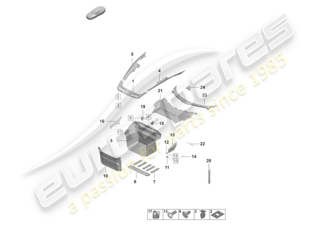 porsche 2023 (992-1 gt3/rs/st) luggage compartment trim part diagram