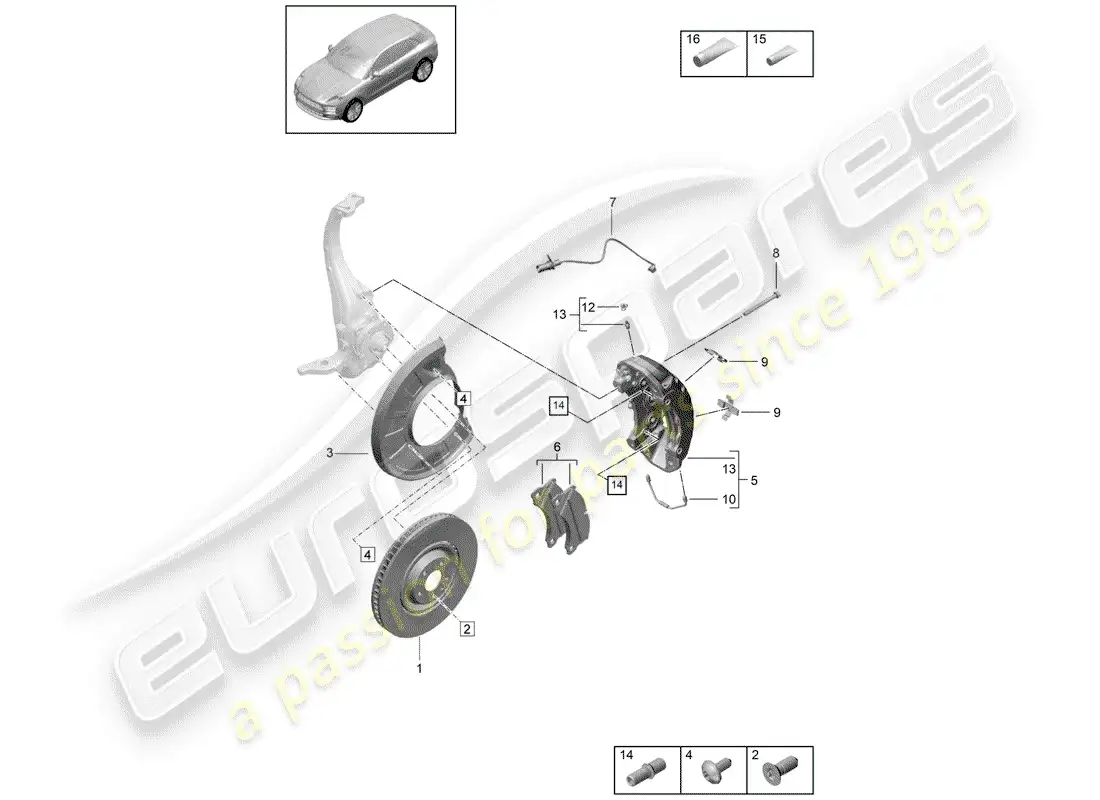 porsche 2019 (macan) disc brakes parts diagram