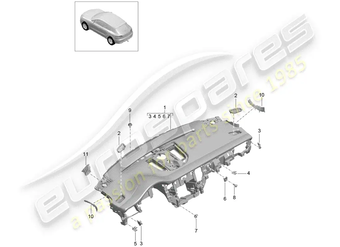porsche 2014 (macan) dash panel trim parts diagram