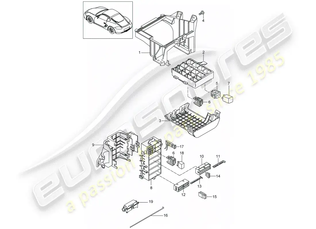 porsche 2011 (987 cayman) fuse box/relay plate parts diagram