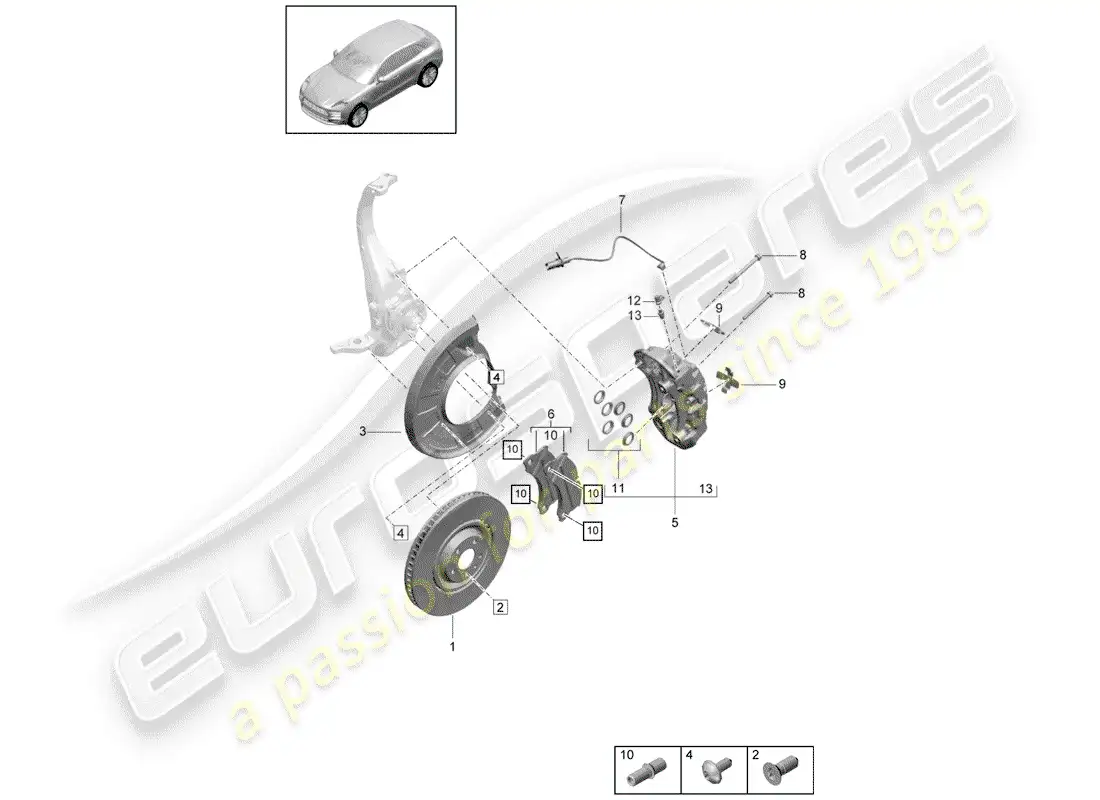 porsche 2020 (macan) disc brakes part diagram
