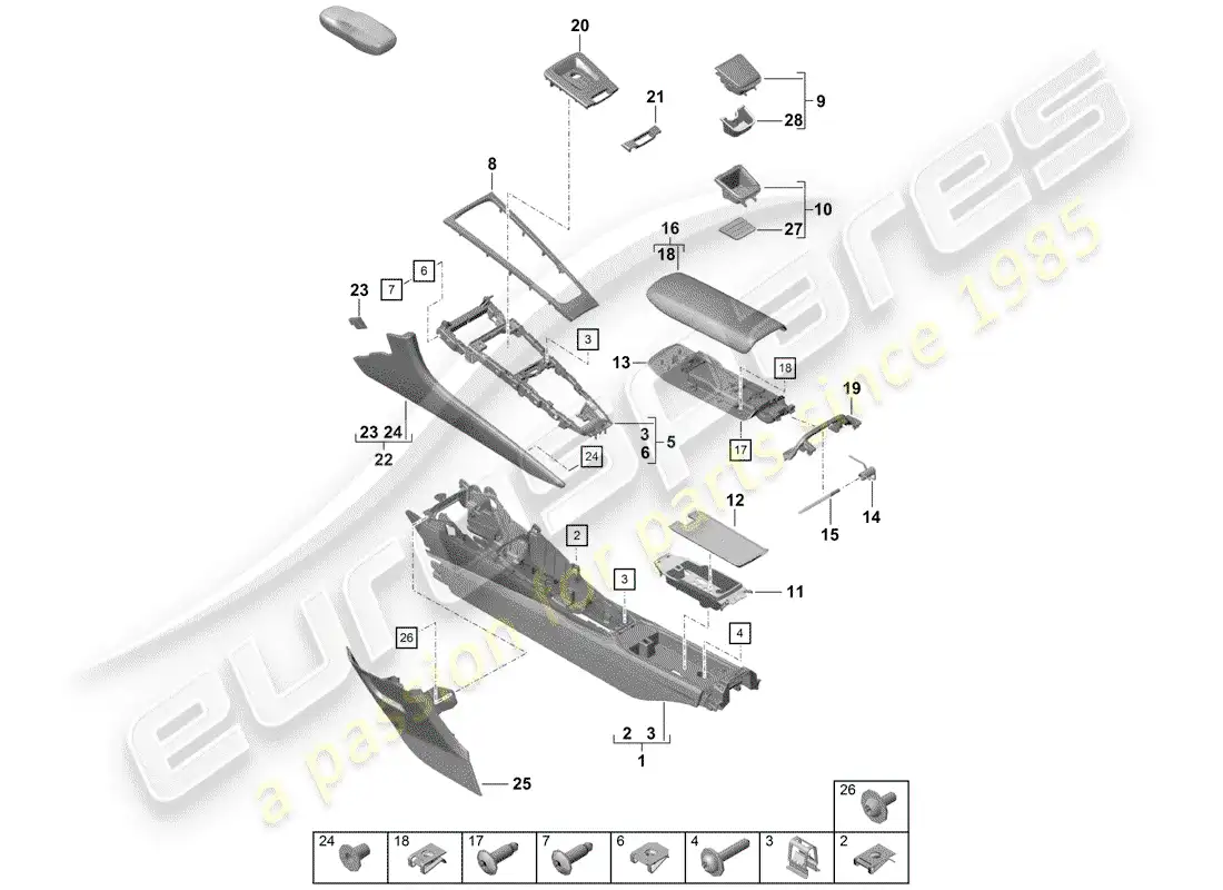 porsche 2019 (718 boxster spyder) center console parts diagram