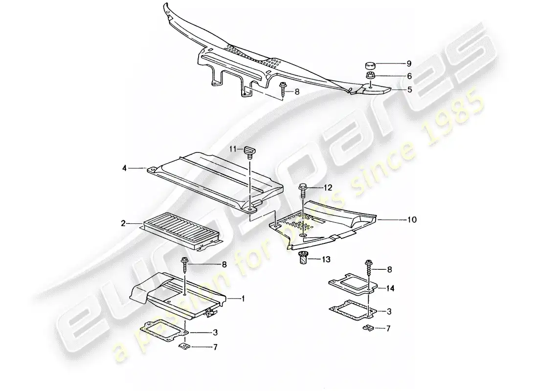 porsche 2004 (986 boxster) dust and pollen filter element - covers - cowl parts diagram
