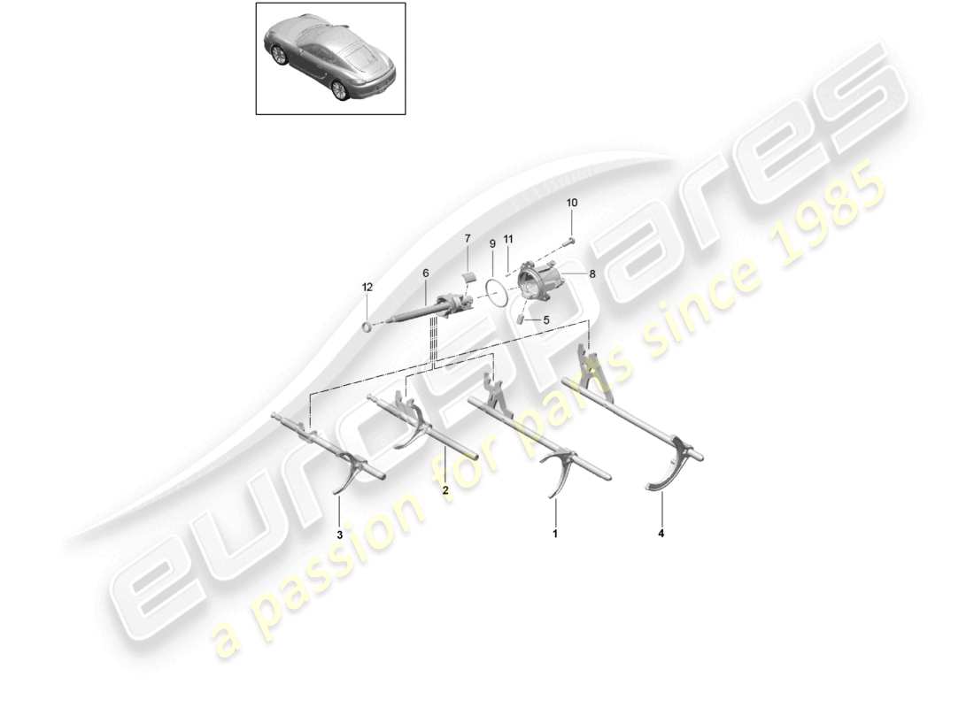 porsche 2023 (718 cayman) manual gearbox selector mechanism selector shaft part diagram