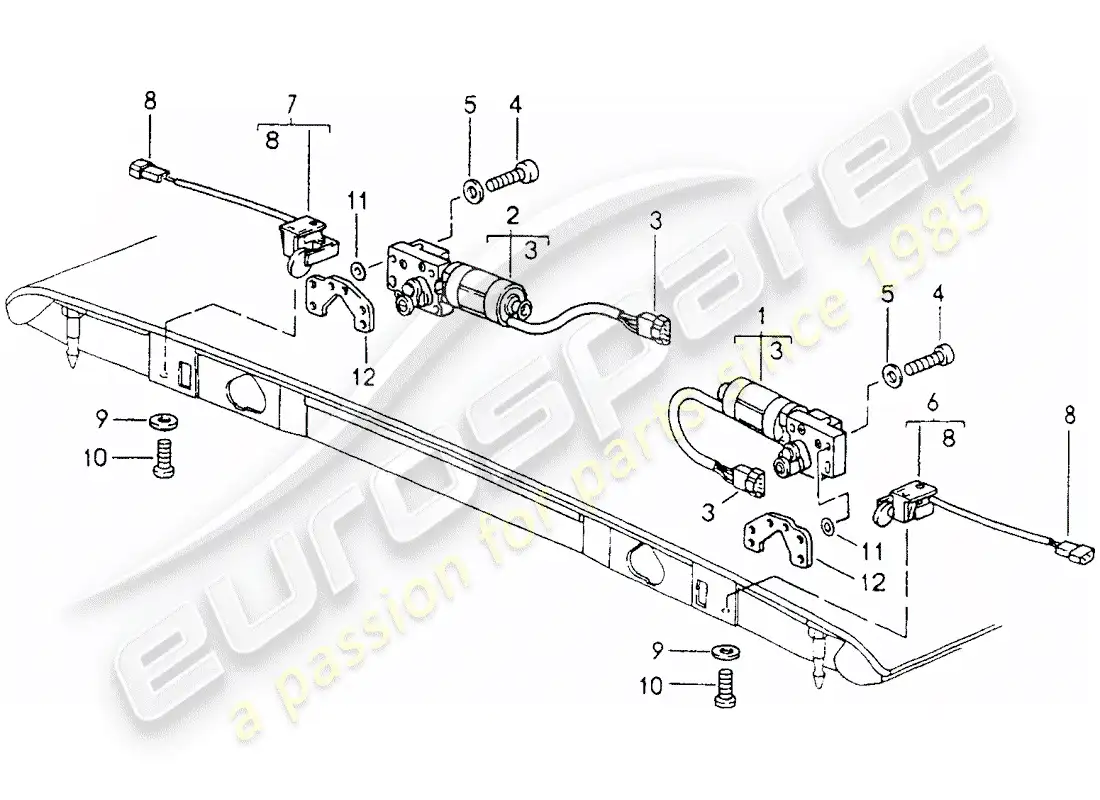 porsche 1989 (964) convertible top - catch parts diagram