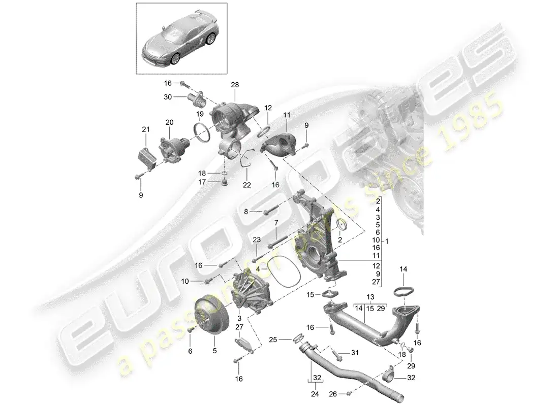 porsche 2016 (981 cayman gt4) water pump part diagram