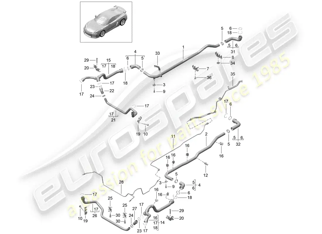 porsche 2016 (981 cayman gt4) water cooling 1 part diagram