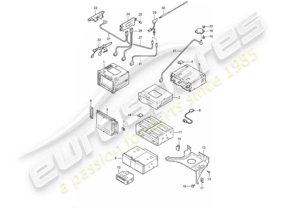 porsche 2005 (987 boxster) radio unit parts diagram