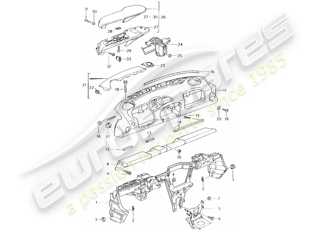porsche 2003 (986 boxster) dash panel trim - with: - retaining frame part diagram