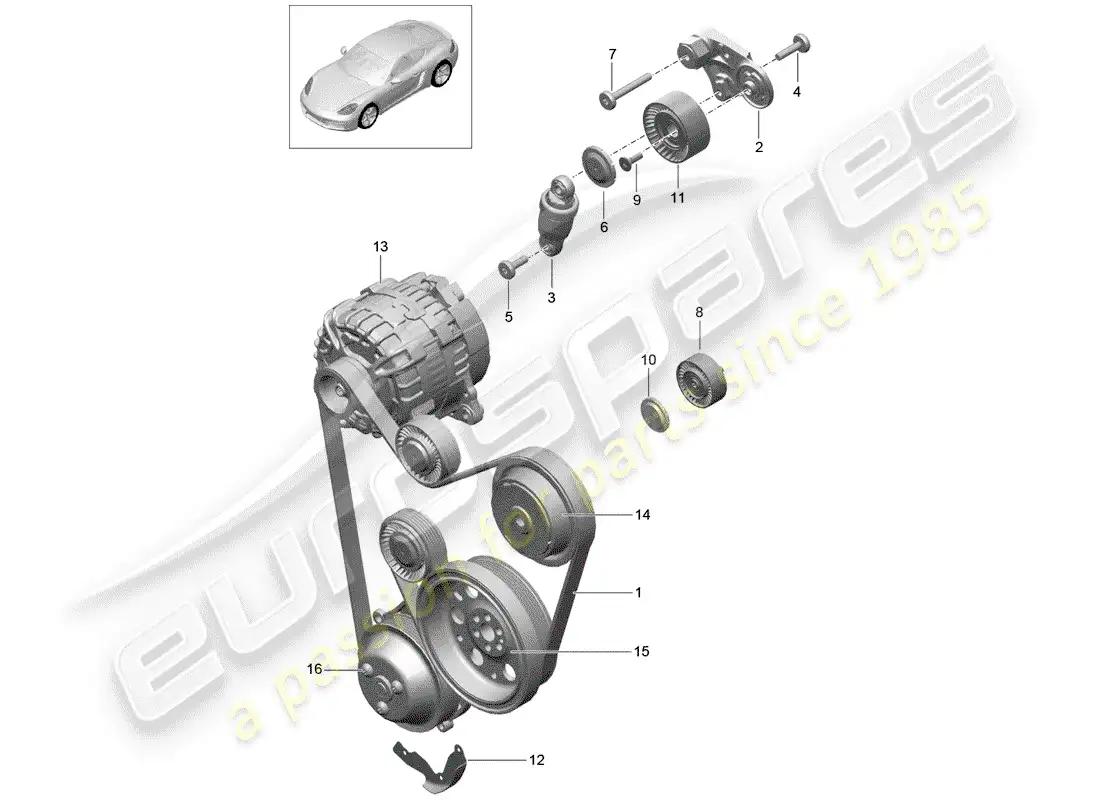 porsche 2019 (718 cayman) belt tensioning damper parts diagram