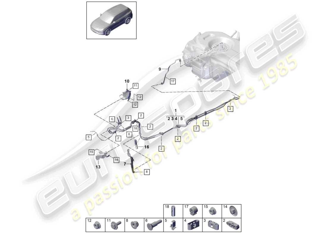 porsche 2024 (cayenne e3 9ya/9yb) fuel line underbody part diagram