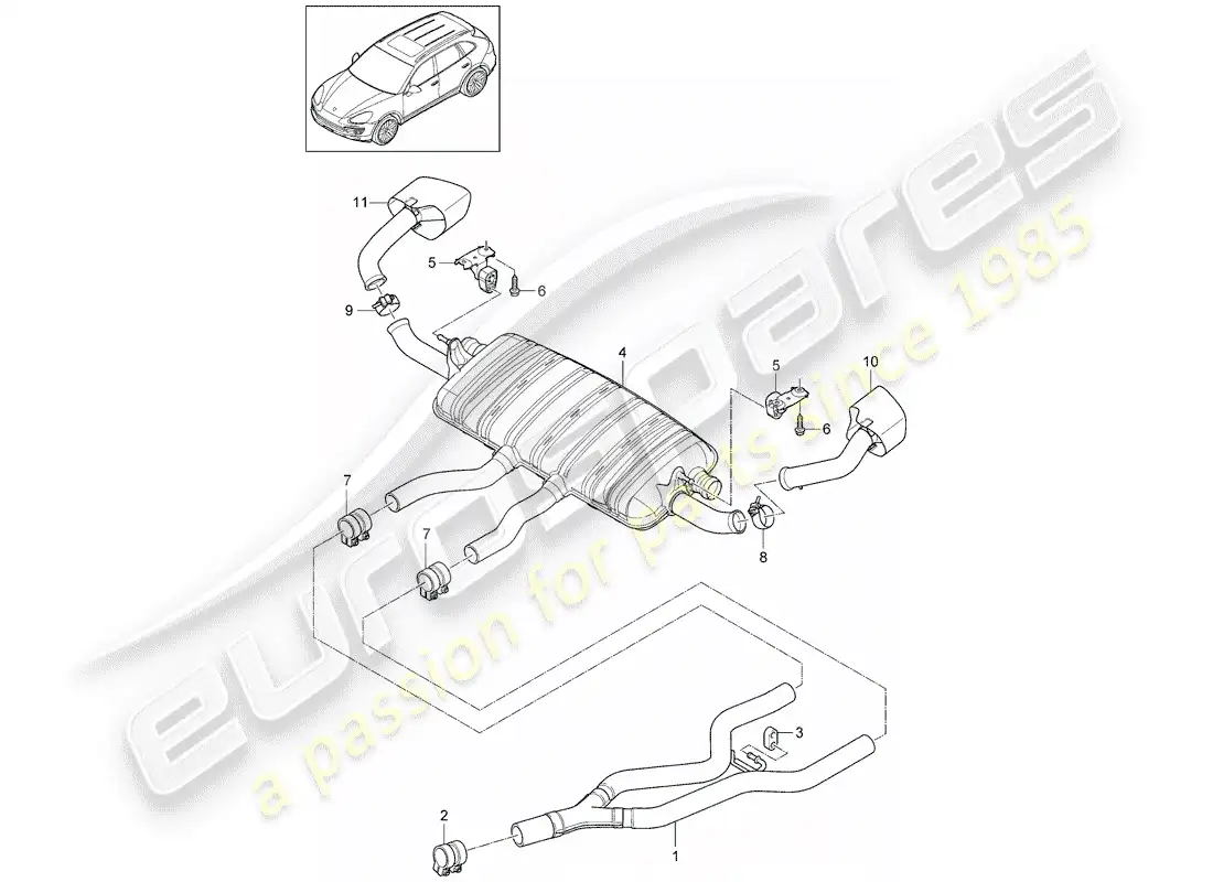 porsche 2012 (cayenne e2 92a) exhaust system parts diagram