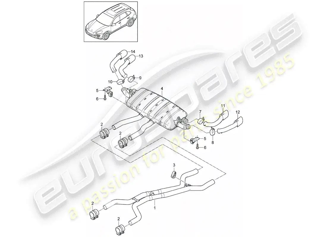 porsche 2012 (cayenne e2 92a) exhaust system parts diagram