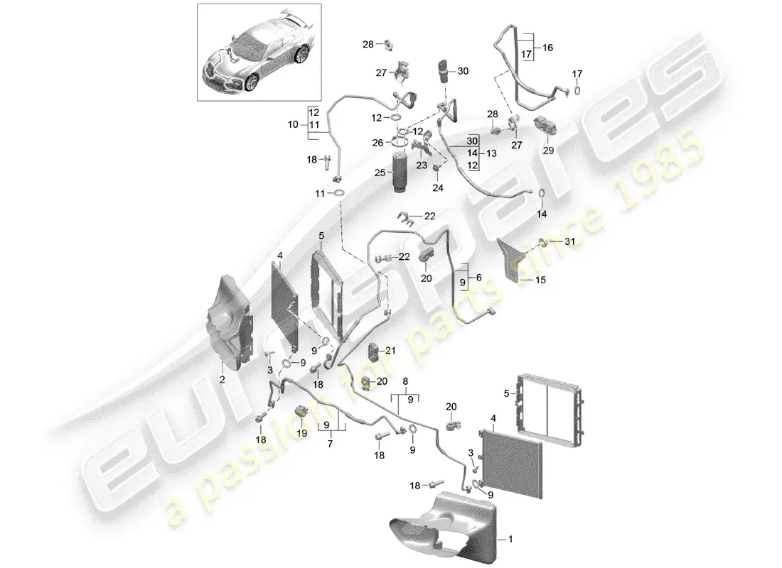 porsche 2014 (991-1 r/gt3/rs) refrigerant circuit parts diagram
