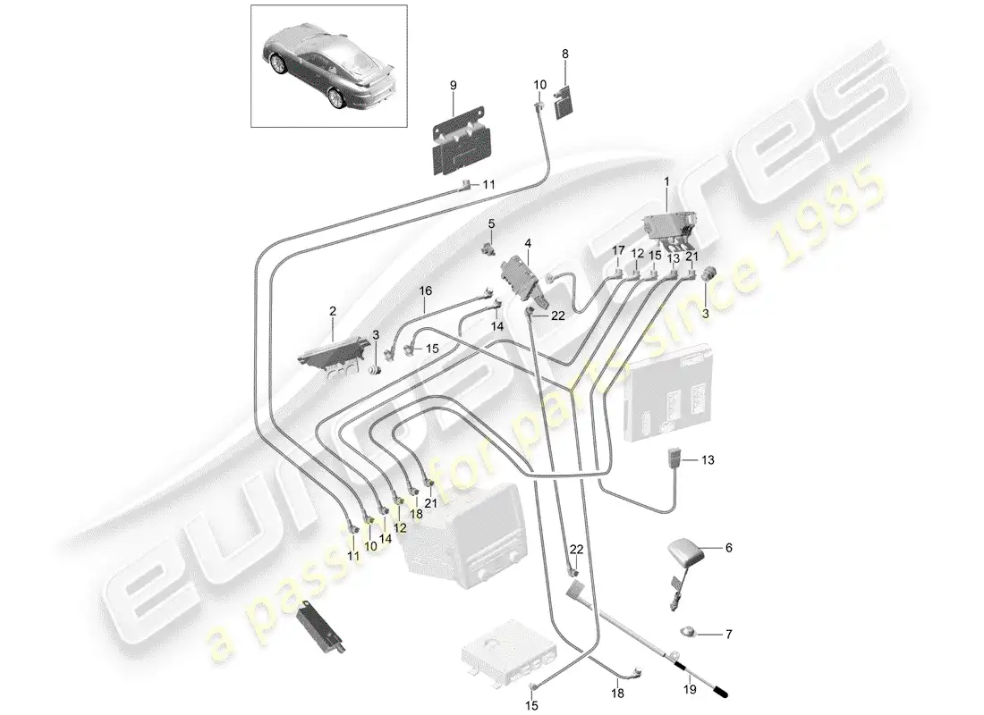 porsche 2016 (991-1 r/gt3/rs) antenna booster parts diagram