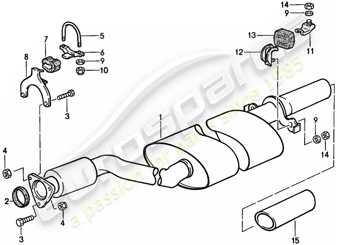 porsche 1986 (944) exhaust system - exhaust silencer, rear parts diagram