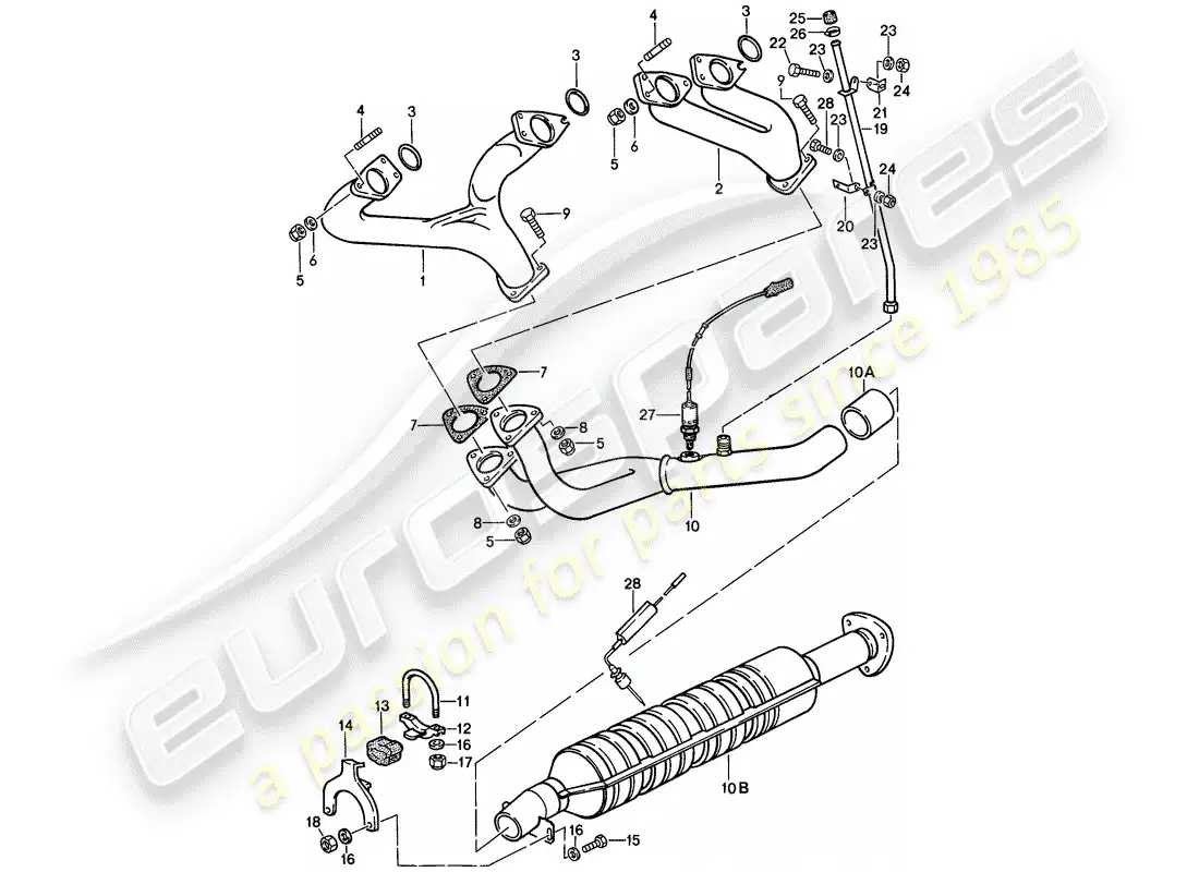 porsche 1986 (944) exhaust system - catalyst parts diagram