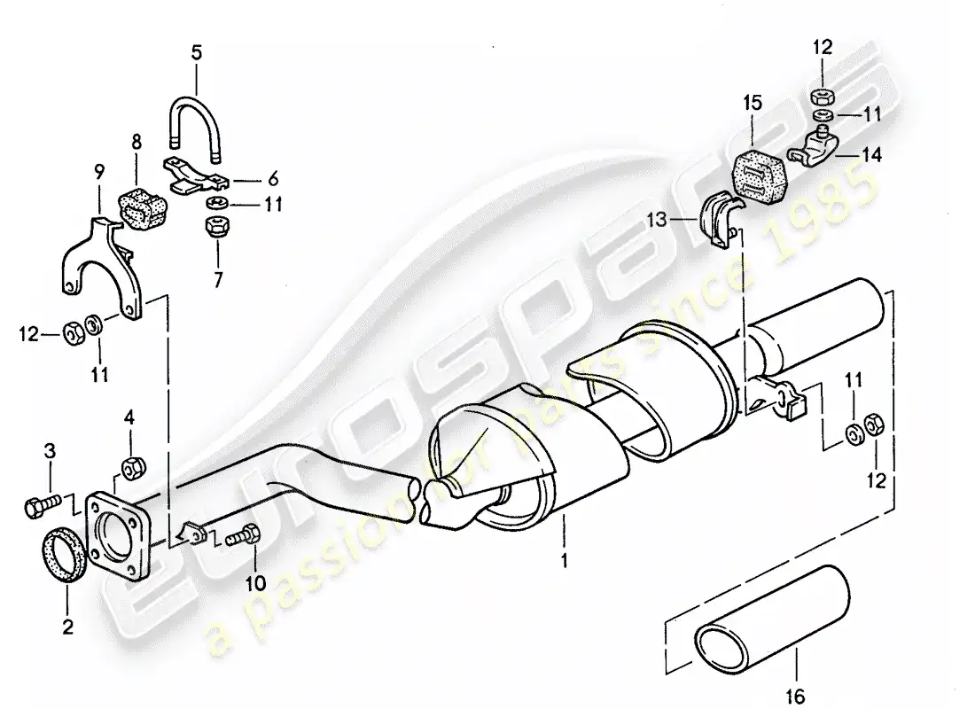 porsche 1986 (944) exhaust system - - exhaust silencer, rear parts diagram