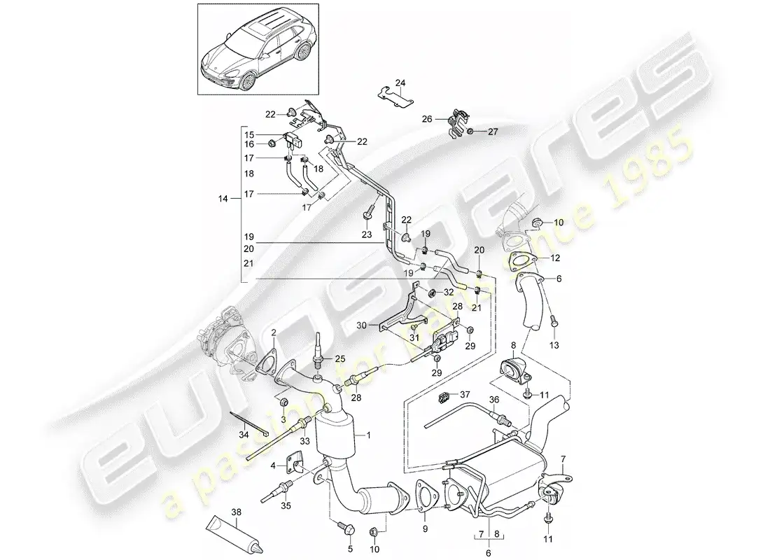 porsche 2016 (cayenne e2 92a) exhaust system parts diagram