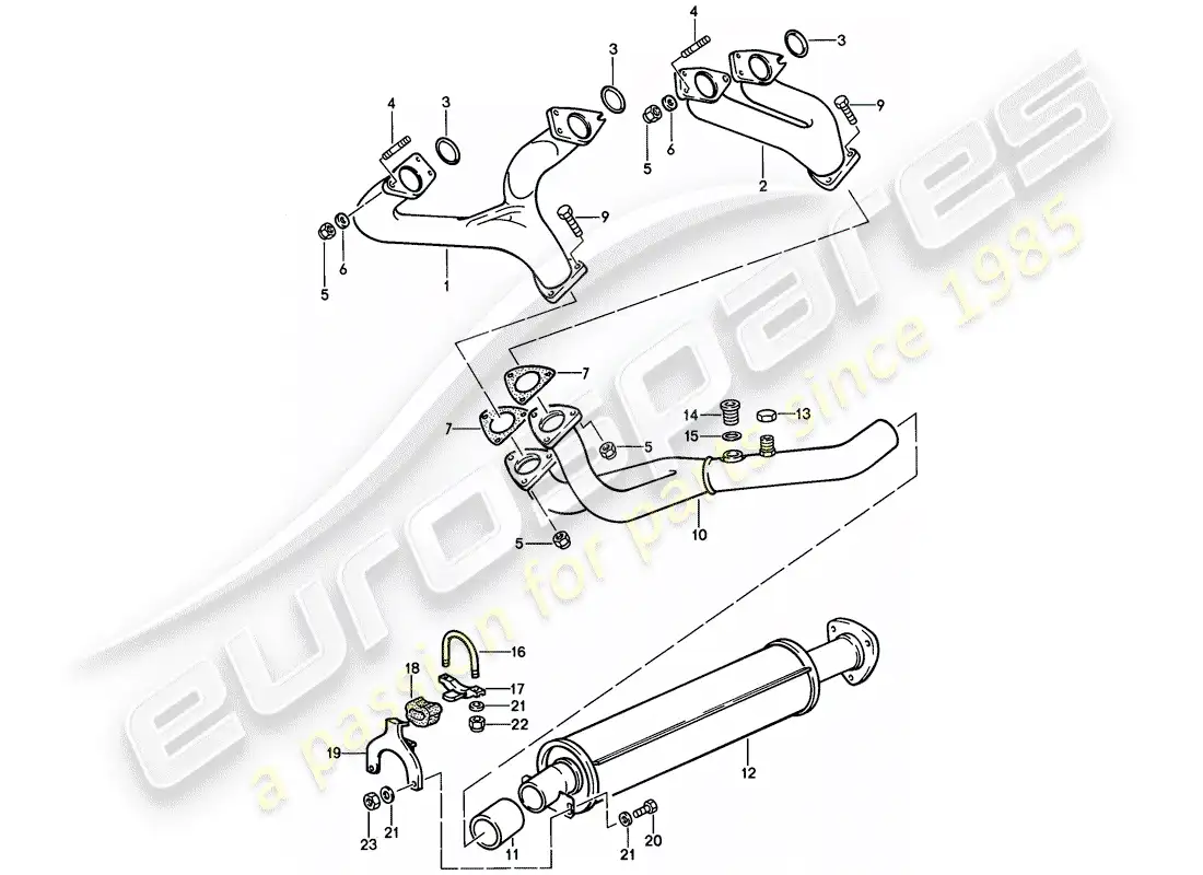porsche 1986 (944) exhaust system - exhaust silencer, front parts diagram