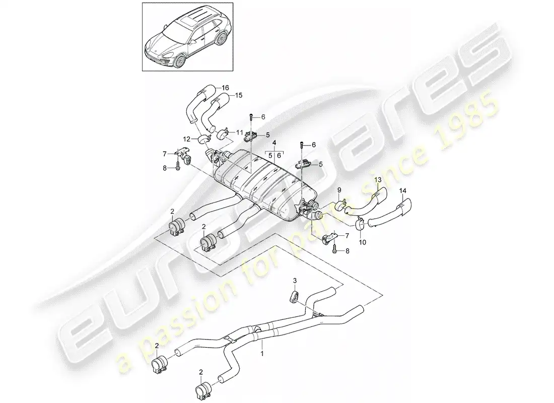 porsche 2012 (cayenne e2 92a) exhaust system parts diagram