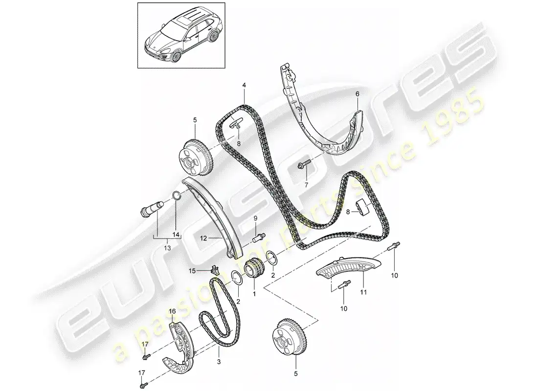 porsche 2013 (cayenne e2 92a) timing chain parts diagram