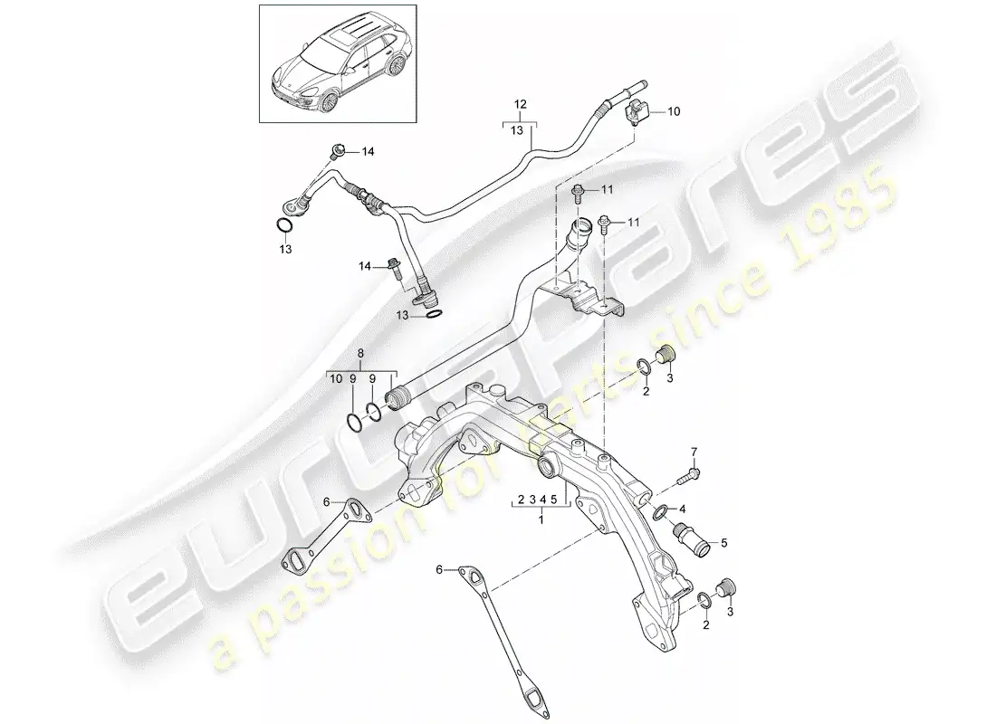 porsche 2014 (cayenne e2 92a) water cooling 1 part diagram