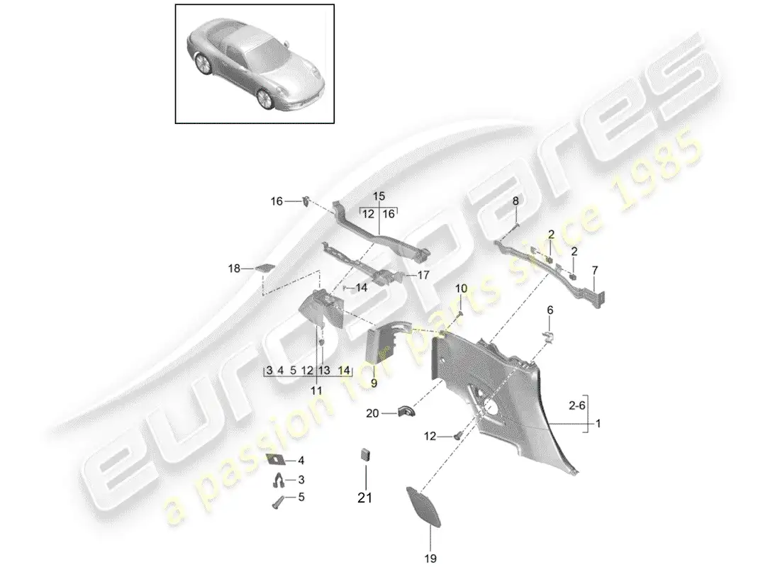 porsche 2019 (991-2) side trim panel parts diagram