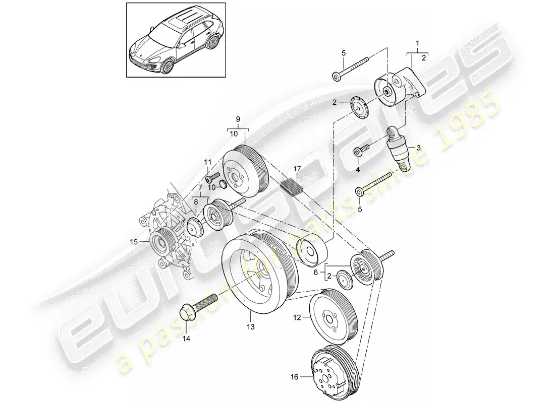 porsche 2014 (cayenne e2 92a) belt tensioning damper part diagram