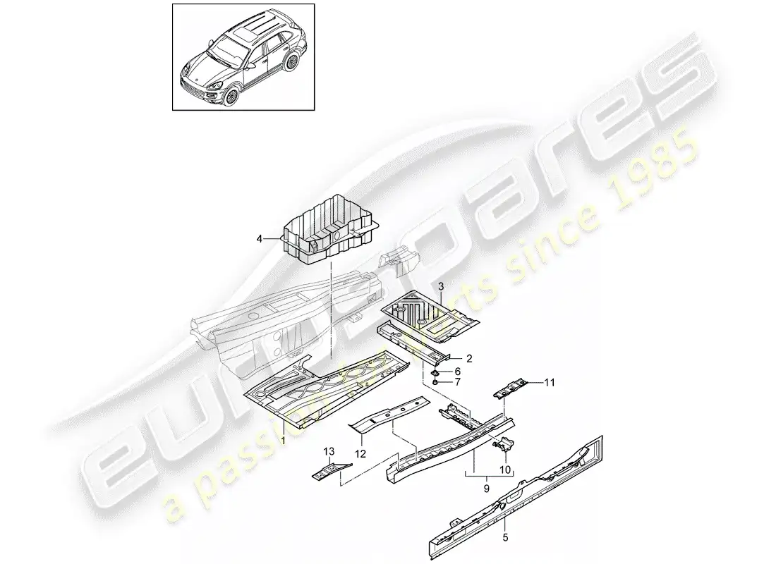 porsche 2014 (cayenne e2 92a) floor part diagram