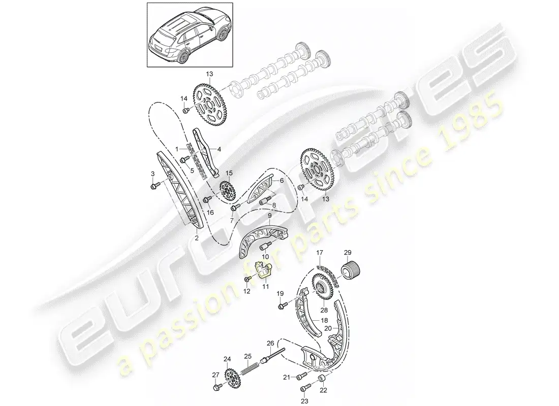 porsche 2013 (cayenne e2 92a) timing chain parts diagram