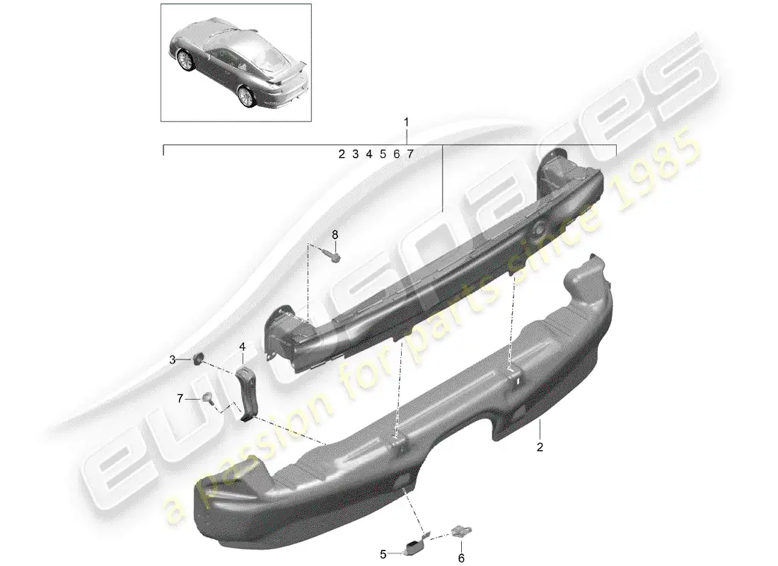 porsche 2018 (991-2 r/gt3/rs) bumper bracket parts diagram